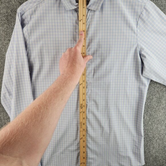 Mizzen + Main Medium Trim Fit Blue Plaid Long Sleeve Button Up Stretch USA Made - Picture 11 of 16